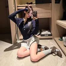 フェイクレイヤード ワンピース レディース 長袖 ミニ丈 ニット切替 スポーティ アメリカンカレッジ風 「ChiclyNana」