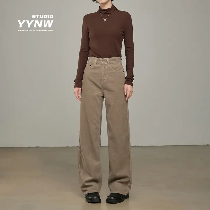 春にぴったりなコーデュロイ素材のスリムカジュアルパンツ【優雅なドレープ・女性用・ゆったりフィット】
