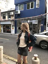 デニムAラインミニスカート【女性用・包臀デザイン・春夏向け】（セットアップ対応）