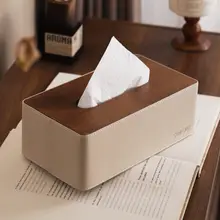 ウォルナット調レザー製ティッシュボックス【モダン・シンプルデザイン・リビング用】