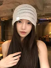 透け感のある薄手の女性用ニット帽【夏季・通気性・ゆったりフィット】（セットアップ対応）