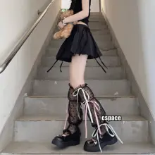 バレエ風リボン付きピンクの中筒ソックス【極上の柔らかさ・ロリータスタイル】