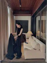 迎春100羊毛製のアシンメトリックニットベスト【バックタイデザイン】