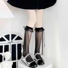 レース透明レッグソックス【夏用・薄手・バレエ風・リボン付き・ロリータスタイル】