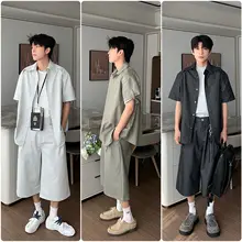 2点セット メンズ 半袖シャツ ショートパンツ ルーズ ストリート 夏