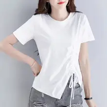 デザイン感のある不規則抽紐トップス【夏用・大きいサイズ・ゆったり・半袖】