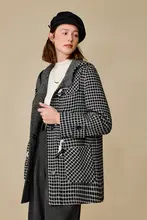 チェック柄フード付きダッフルコート【ダブルフェイス・グレー・女性用】