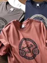 春夏用 ユニセックスモータープリント半袖Tシャツ【コットン・ウォッシャブル・柔らかい】