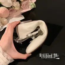 水晶のリボン付きフラットバレエシューズ【女性用・マリージェーンスタイル・重工デザイン】