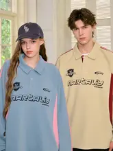 NARTALIY ポロシャツ【アメリカンスタイル・カラー切替・男女兼用・長袖・ゆったりデザイン】