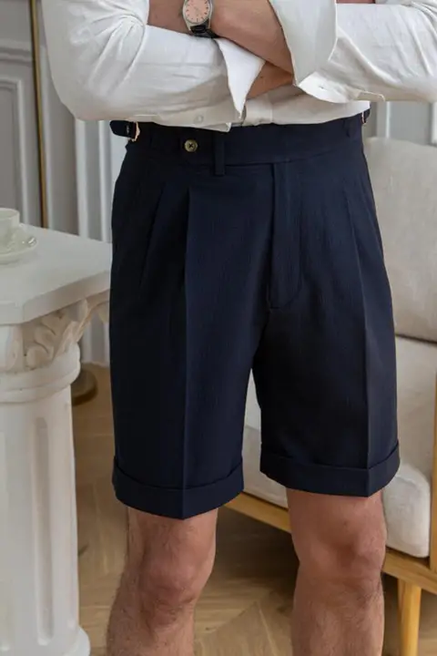 鹿三 メンズ 夏用スリムフィットショートパンツ【英倫風・軽量ポリエステル】