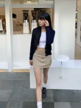 milui 基本デザインの細身アクリルニットカーディガン【アカデミックスタイル・ネイビーブルー・シングルボタン】
