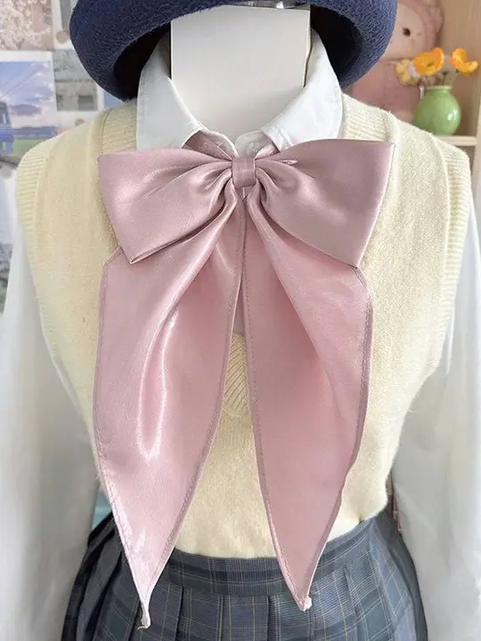 免打つきリボンカラーの学生制服用大きな蝶ネクタイ【無地・セーラー服・学院風】