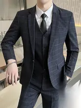 高級 メンズスーツ【ビジネスカジュアル・体型にフィット・チェック柄・新郎用】（セットアップ対応）