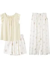 涼感モダール女性用パジャマ【夏用・タンクトップとパンツ・甘いデザイン】（セットアップ対応）