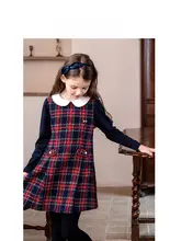 チェック柄のフェイク2ピースワンピース【子供用・春秋用・学院風】（セットアップ対応）