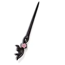黒檀木製の古風ロウバイ花ヘアピン【ピンクシェル花デザイン・高級感ある漢服用飾り】