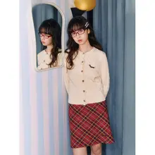 BETWEENAND レトロ風チェック柄カジュアルAラインスカート【夏用・ハイウエスト・女性用】