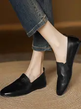 柔らかい羊革製 フラットローファーシューズ【フランス風・レトロスタイル・女性用】