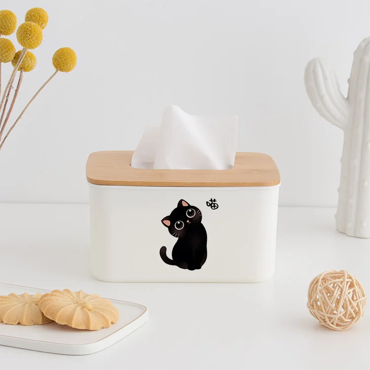 かわいい猫デザインの竹製ティッシュボックス：リビング・ダイニング用収納の実用性とデザインバランス