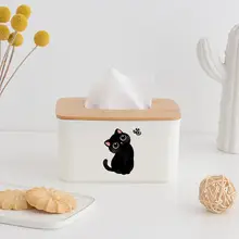 かわいい猫デザインの竹製ティッシュボックス【リビング・ダイニング用・収納に便利】