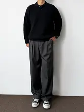 コーヒーブラウン翻領ニットセーター【秋冬用・ゆったりフィット・カジュアルスタイル】