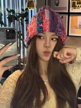 妖精のポケットデザインのレインボーニット帽子【暖かい・女性用・韓国風】