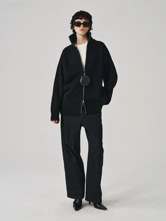 SHKUCO 高領ジップセーター【シンプル・クラシック・レトロニットカーディガン】