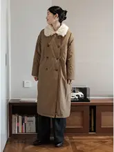 ダブルボタンのラムウールカラー付き中長丈パーカーコート【厚手・オリジナルデザイン】