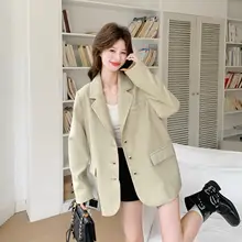カーキ色フィット女性用ジャケット【春夏向け・ゆったりデザイン・韓国風】