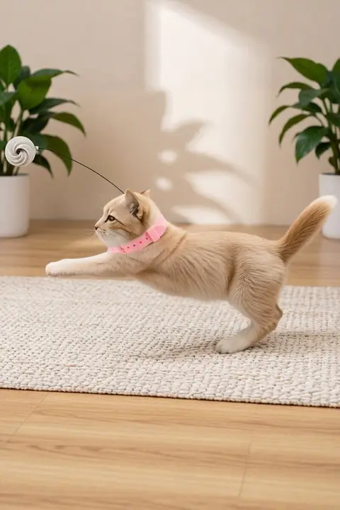 猫用おもちゃ【首にかけるフワフワ・自動動作・耐久性・羽根付き】（セットアップ対応）