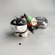 木彫り キーホルダー 手作り 黒柴犬 六字真言 組み紐 ストラップ 車 バッグ チャーム 無事安全 プレゼント