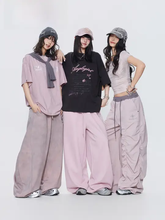 春向けストリートスタイル Tシャツ【スウィートピンク・長パンツ・男女兼用】