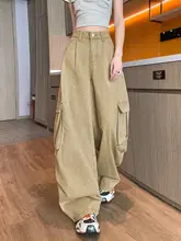 アメリカンレトロ工装パンツ【ファッション・ルーズフィット・カーキ】（セットアップ対応）