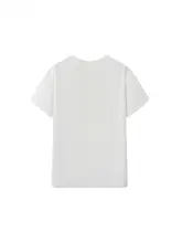 デザイン性豊かな白色短袖Tシャツとカラーブロックのカジュアルパンツ【夏用・女性用】（セットアップ対応）