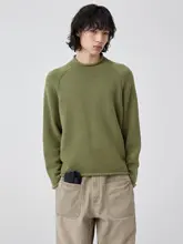 高く編まれたカラーのクルーネックセーター【リブ編み・ドルマンスリーブ】