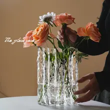大口径ガラスフラワーベース【透明・花活け用・高級感あるデザイン】