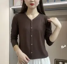 Vネック長袖Tシャツ【無地・ストレッチコットン・薄手・カジュアル】