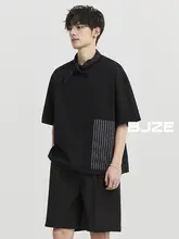 Tシャツ メンズ 半袖 ストライプ パッチワーク ゆったり カジュアル 夏 「BJZE」