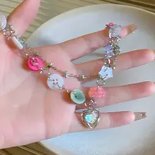 ボタンハートデザインのダブルレイヤーネックレス【女性用・軽やかなストリートスタイル・デコルテラインにフィット】
