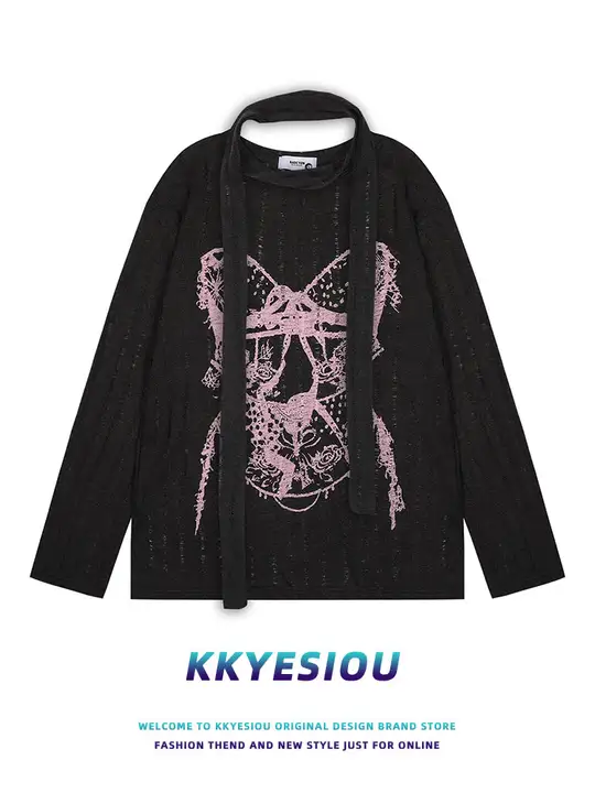 Tシャツ レディース 羽織り 首元リボン ゆったり ルーズ 甘辛MIX 秋 「KKyesiou」