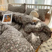 フレンチスタイルのレトロ小花柄 コットン二重ガーゼ四点セット【シンプルデザイン・掛け布団カバー・シーツ・ボックスシーツ】（セットアップ対応）