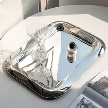 シンプルなデザインのステンレス製長方形トレイ【家庭用・カフェ風・アフタヌーンティー・収納用】