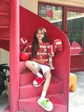 レディース 長袖ボーダーTシャツ【レッド・ゆったり・カジュアル】