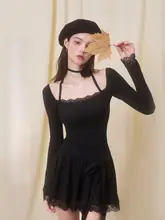 Mess Studio プリーツデザインの長袖黒ワンピース【秋向け・ゆったりシルエット】