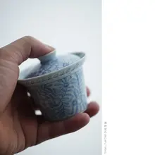 青花千葉文 瓷蓋碗【手作り・工夫茶用・90cc】