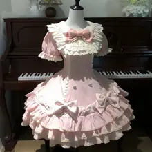 黒とピンクのストライプの千層ロリータケーキスカート【可愛いプリンセスデザイン・短袖・春夏用】