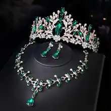 全金の赤い花嫁用クラウンヘッドアクセサリー【ネックレス・イヤリング・三点仕様】（セットアップ対応）