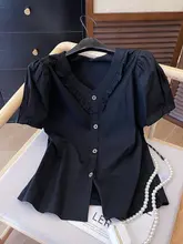 黒いVネック短袖シャツ【女性用・オシャレなデザイン・独特なスタイル】