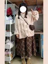 チェック柄ウール半身スカート【秋用・ハイウエスト・Aライン・ミディ丈】